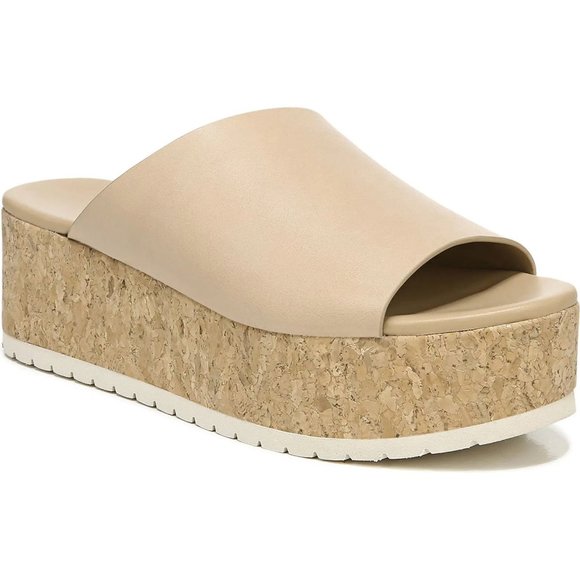 Vince. James-B Cappuccino Leather Cork Platform Sandals - Picture 1 of 7
